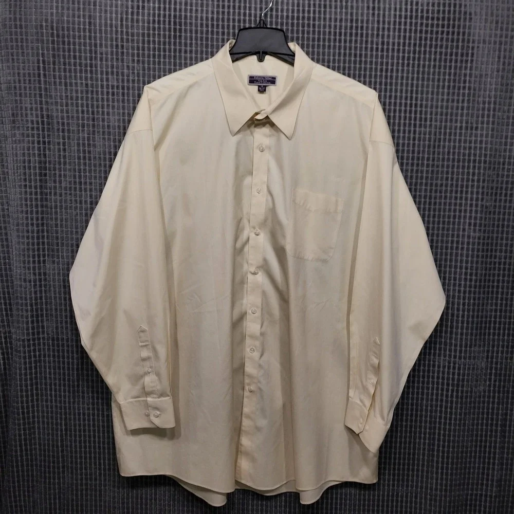 Roberto Villini Mens Dress Shirt Non-Iron Travel Collection 19 36/37 Tall Cream